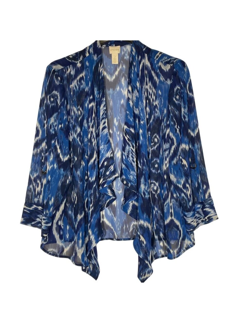 Chico's Abstract Paint Stroke Sheer Kimono Cardigan Topper Sz LG 2 Roll Tab